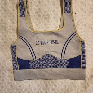 Fabletics Inspire Blue and Cream Sports Bra